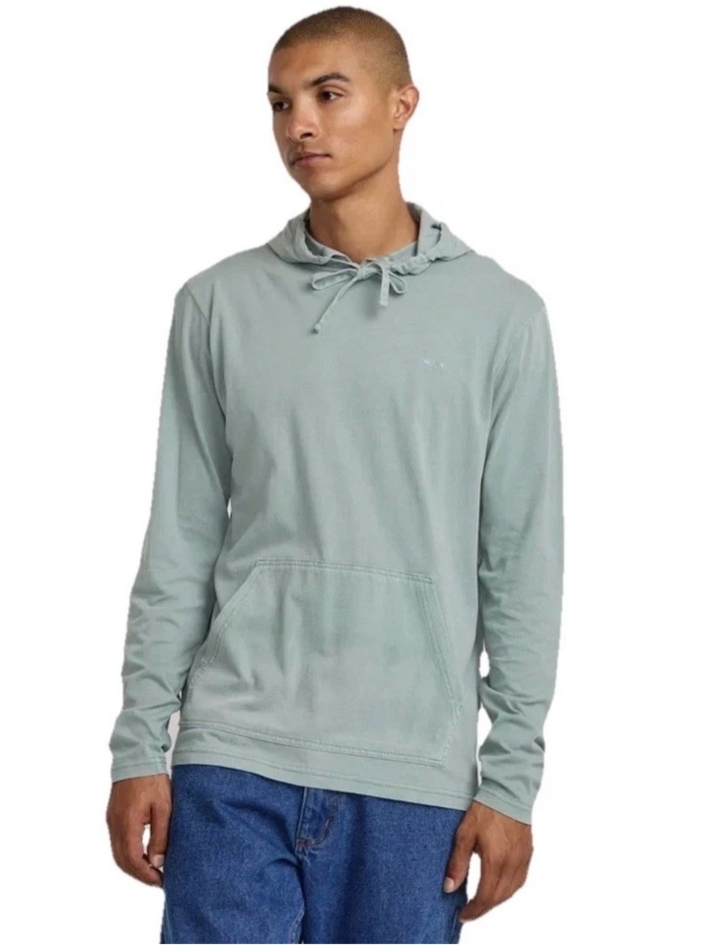 RVCA PTC Pigment Hooded Long Sleeve Tee Small S Slim Fit Sage Green Hoodie Wash